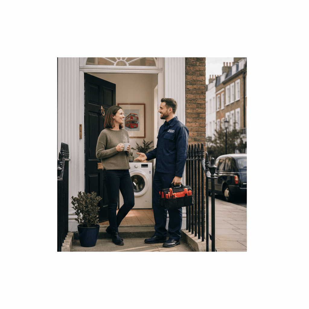 Customer with repair engineer after same-day service