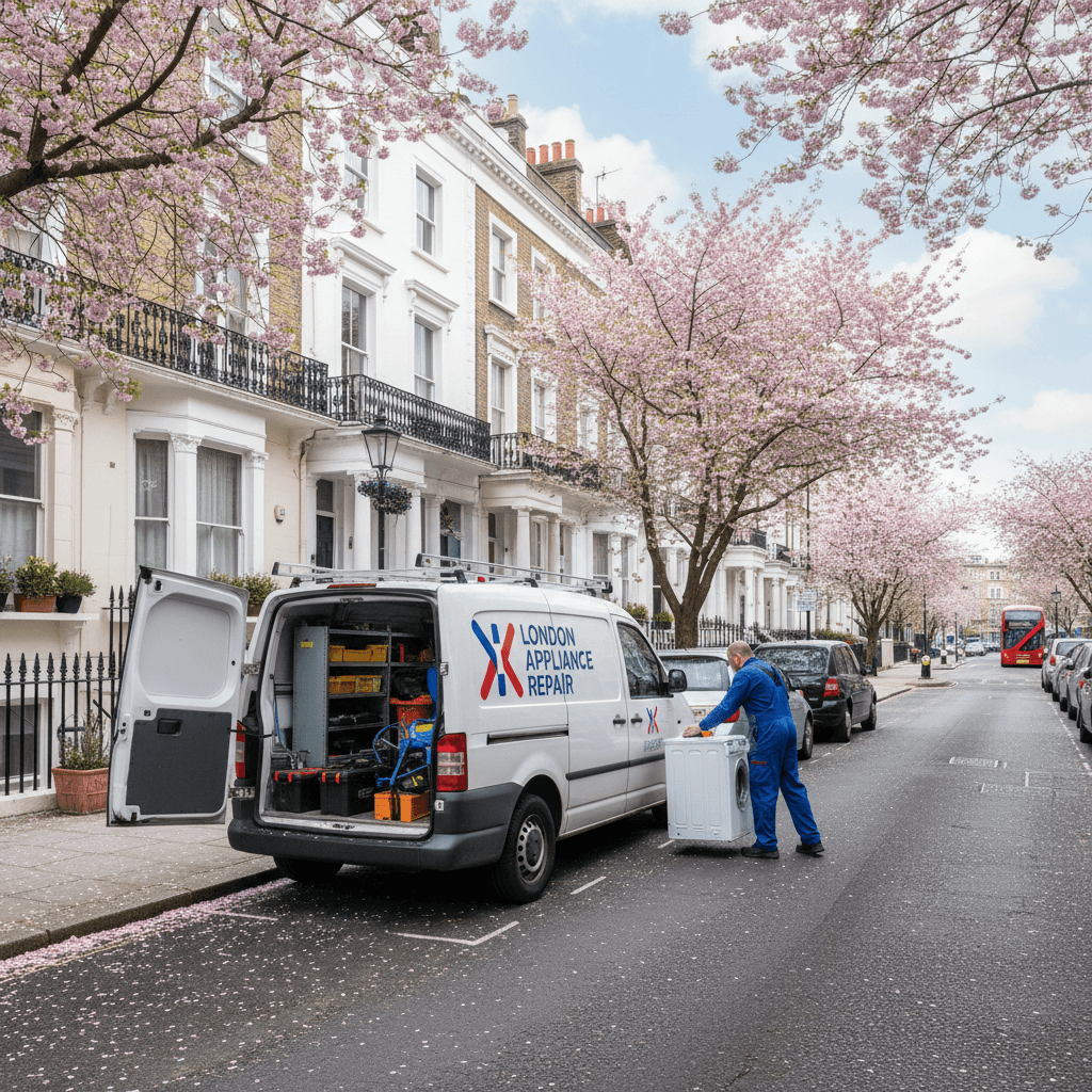 AF Appliances service van outside a London home