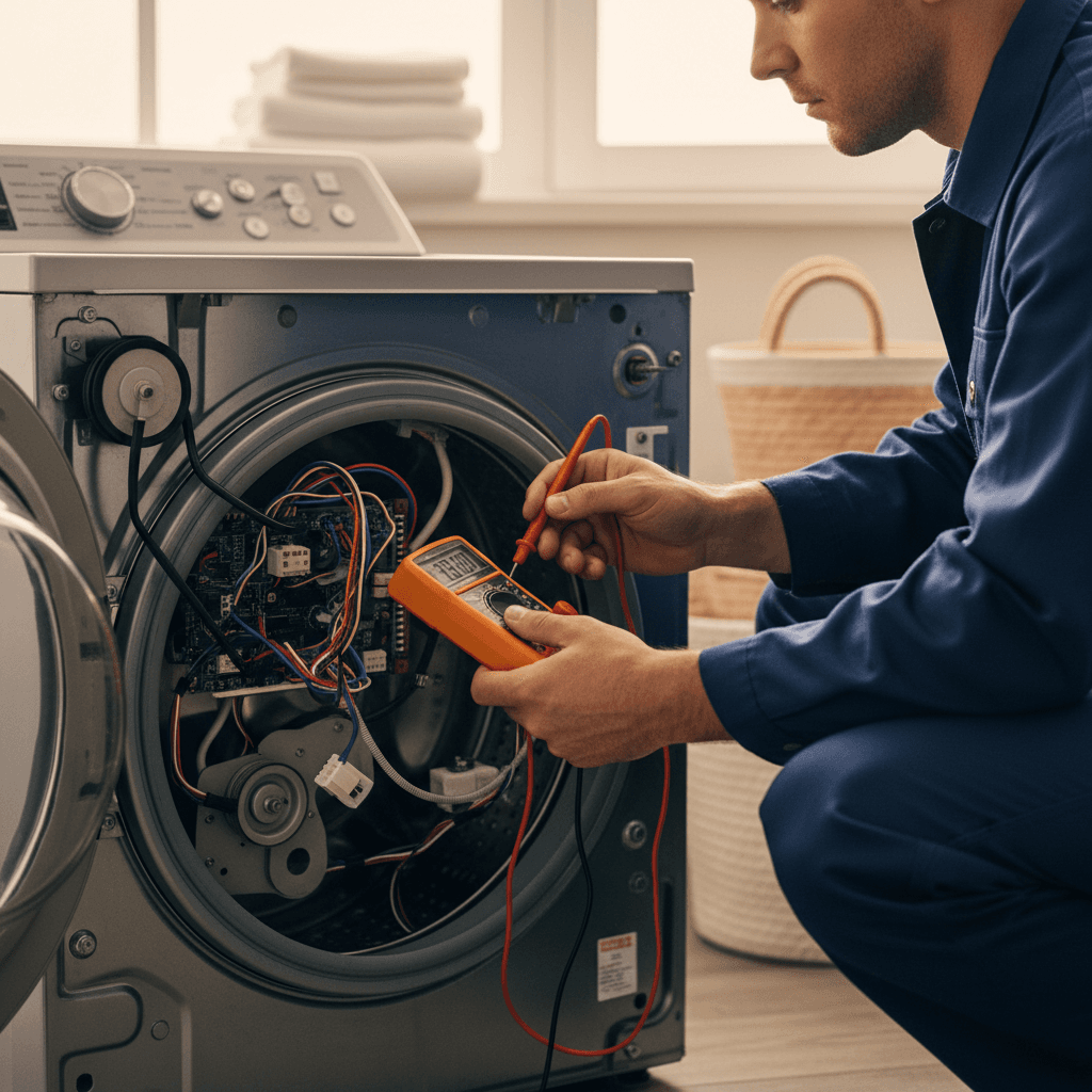 Appliance repair technician at work